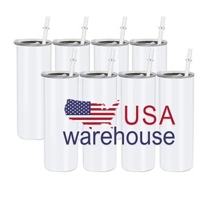 USA CAN Stocké des tasses de 20 oz en acier inoxydable vierges blanches droites gobelets à sublimation minces bouteilles d'eau isolées à double paroi