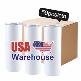 USA CAN Warehouse 20 oz flans droits tasse en acier inoxydable à double paroi 20 oz gobelets à sublimation mince avec paille 1214