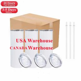 VS Canada Local Warehouse 20oz Sublimation Tumblers Spaties Wit rechte 304 roestvrij staal vacuüm geïsoleerde tumbler Slim Diy 20 oz kopjes auto koffiemokken