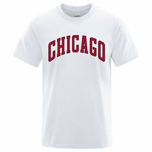 USA City Chicago Street Lettre Imprimé Hommes T-shirts D'été Lâche Surdimensionné Manches Courtes Cott Respirant Tees Hip Hop Tops 61vh #