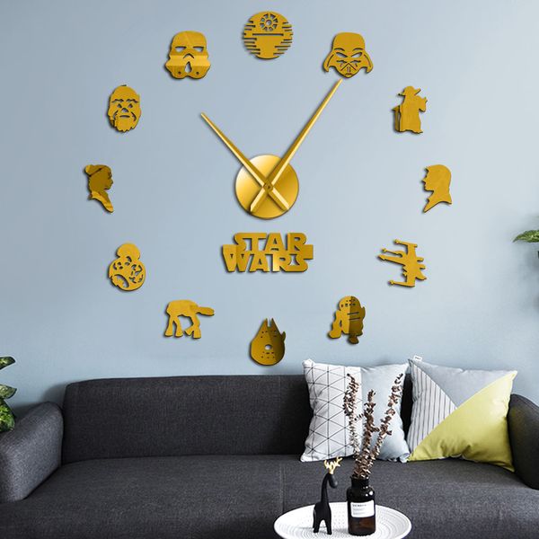 EE. UU. Personajes de películas clásicas Siluetas Arte de la pared DIY Reloj de pared gigante Universo ficticio Roles de película Decorativo Reloj de habitación para niños LJ200827