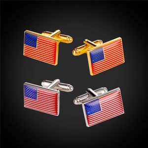 Bouton de manchette USA drapeau américain boutons de manchette pour hommes accessoires mode couleur or boutons de manchette avec boîte cadeau homme C2480G