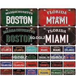 VS East City Metal Tin Sign Boston Miami Kenteken Sportplaat Sportteken Staat Wanddecoratie Metaal Bord Home Decor Plaques Art Poster Decor Maat 30x15cm W01