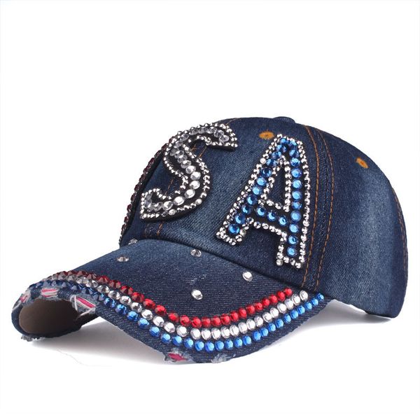 USA Flag Baseball Cap pour hommes femmes Cotton Snapback Hat Unisexe Rhinestone Bling America Hip Hop Caps Gorras Casquette