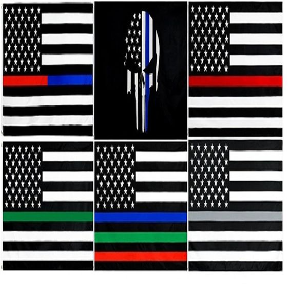 USA Drapeau LivesMatter Laiton Oeillets Police Honorant Officier d'application de la Loi Toute Mince Ligne Grise 3'x5' Ft2793