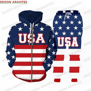 USA Flag Mens Zip Hoodie Joggers Pants Tracksuit American US Print T-shirt / Jacket / Sweat-shirt Pantal