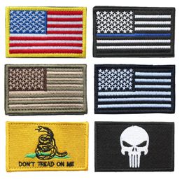 Lot de 100 patchs de drapeau des États-Unis Américain Thin Blue Line Police Flag Don't Tread On Me Skull Brodé Moral Badge Patch