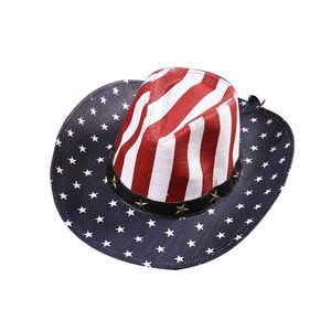 VS vlag retro mode westerse cowboy hoed voor vrouwen mannen papieren stro brede randzon bescherming hoed cowgirl cap sombreros de mujer