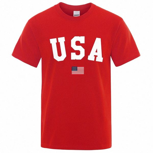 USA Flag Street Persality Lettre Hommes Femmes T-shirts Cott surdimensionné à manches courtes T-shirt ample respirant surdimensionné Tops f4CP #