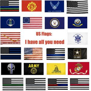 Drapeaux des États-Unis Bannière de l'armée américaine Airforce Marine Corp Navy Besty Ross Drapeau Ne marchez pas sur moi Drapeaux Thin xxx Line Flag DHJ22