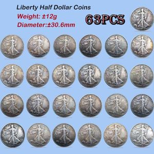 Juego completo de monedas de copia de Walking Liberty de EE. UU., 30, 6mm, 63 Uds., diferentes versiones de fecha, monedas de colores antiguos, moneda chapada en plata de 186m