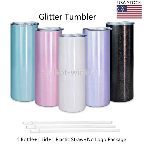 USA Glitter Acero inoxidable Doble pared 20 Oz Tazas Vaso de sublimación con brillo holográfico 0426