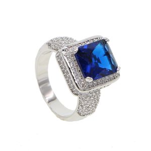 Anello hip hop USA tutto ghiacciato Micro pavé blu CZ di alta qualità Anelli Donna Uomo Anello in oro per amore, regalo