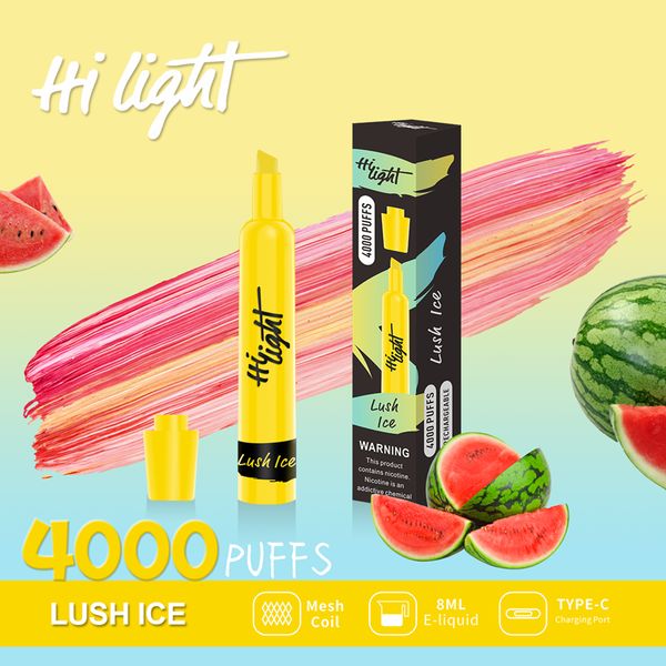 USA Hot Vente Hi Light High 4000 Puffs Bar Cigarette électronique 4K Puffle Vape Vape 5% Nicotine Pod Pod Vapers