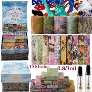 USA In Stock Atomizers New Packaging GOLD COAST CLEAR Ceramic Vape Cartridges E Ciga Packaging Empty Vapes Carts Glass Tank Thick Oil Dab Vaporizer 510 Thread Screw on