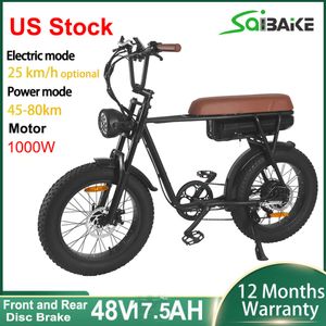 USA Inventaris Elektrische Fatbike 20 inch 1000 W Grote Capaciteit Batterij Elektrische Wegfiets Mountain Ebikes voor Volwassenen Gratis schip