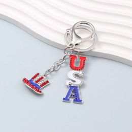 USA Letter Rhinestone Kecheschains Magic Hat Independence Day of the United States Cool Key Rings For Women Men Good Handmade Gift