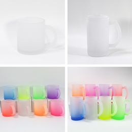 USA Local Warehouse Sublimation Glass Beer Beer 11 oz 16 oz Colores de vidrio de gradiente en blanco con tazas de mango para el vino de café C 258L