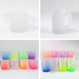 Tasse à bière en verre de sublimation d'entrepôt local des États-Unis 11 oz 16 oz gobelet en verre de couleurs dégradées givrées vierges avec tasses à poignée pour café w249q