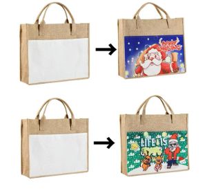 VS Lokale magazijn Sublimatie Jute Tote -tassen met handgrepen herbruikbare linnen boodschappentas lege jurlap opbergtas voor vrouw diy decoratie 43*35 cm