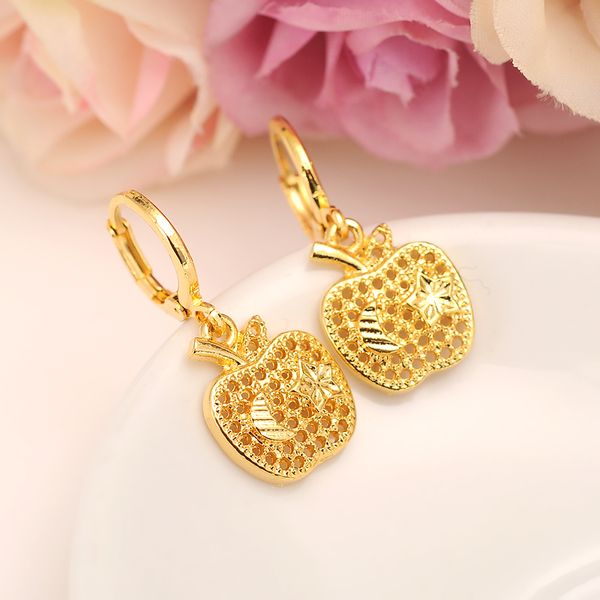 USA Main stream Sweet Apple star Boucles d'oreilles Femmes Filles 24k Fine Jaune Solide Or Rempli Boucles D'oreilles Bijoux Cadeaux Indonésie Congo