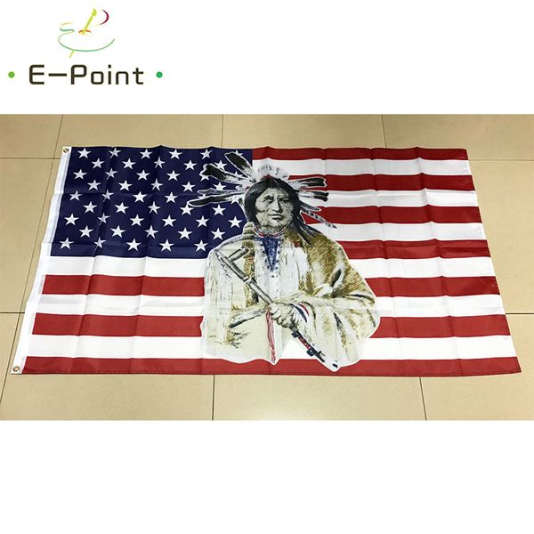 USA NATIVE Indian American Flag 3 * 5ft (90cm * 150cm) Drapeau en polyester Bannière décoration volant maison jardin drapeau Cadeaux de fête