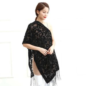 USA nouveau noir velours Burnout écharpe femme mariage châle Baroque musulman Hijab Style Wrap Pashmina cadeau pour les amoureux Q0828