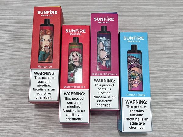 USA original Sunfire 8000 Puffs envío gratis DTL Vape Vape Ajuste de aire ajustable 600 mAh Batería 10 Sabor Electrónico Cigarrillo al por mayor China