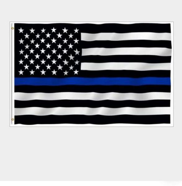 Drapeaux de la police américaine 3 5 pieds mince ligne bleue drapeau américain noir blanc et bleu drapeau américain avec œillets en laiton drapeaux de bannière AAD27531563783