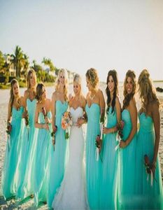 Verenigde Staten Populair Strand Turquoise Chiffon Bruidsmeisjesjurken Grote maten Tot de grond Bruiloftsgast Feestjurk voor Herfst Formeel Feest Go5793983