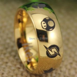 ! USA S EG Luxe Sieraden 8mm Comfort Fit Golden Dome Smash Bros Design Tungsten Trouwring