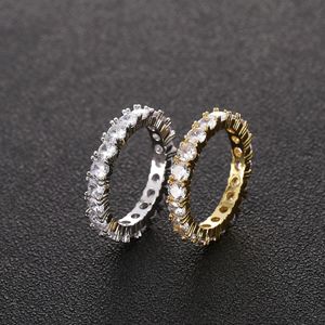 Anillo de tenis de plata y oro con circonita grande redondo de 1 fila de Hip Hop talla EE. UU. 6-12 para hombres y mujeres