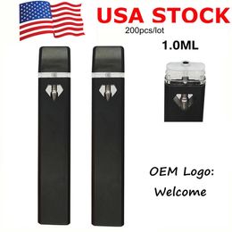 USA Stock 1,0 ml Pen de vape jetable POD E-cigarette Huile épaisse vide 1 ml Pods Rechargeable 280mAh Batterie Vaporisation de bobine en céramique Diamant View Black D7 200PCS / Lot