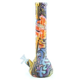 13,5" bécher en silicone bong graffiti lueur dans la couleur foncée imprimé plate-forme pétrolière bong fumer conduite d'eau shisha narguilé