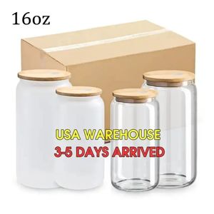 USA Stock 16 oz en verre tasses sublimation blancs bière givrée claire bière borosilicate gobelers maçon tasses de pot avec paille en plastique 0503 4.23