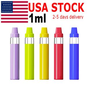 EE.UU. STOCK 1 ml Desechable Vape Pen E-cigarrillo Pod Vaporizador de aceite grueso Sin tallo Bobina de cerámica sin postes Batería recargable vacía 400 mAh 5 colores Snap en bolígrafos redondos