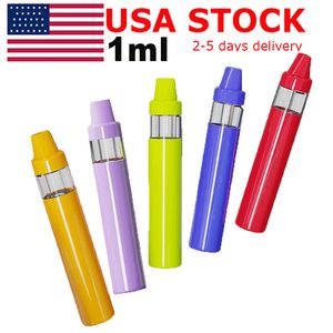 USA STOCK 1 ml stylo vape jetable huile épaisse vide E-cigarette ronde Pod rechargeable 400 mah batterie 5 couleurs vaporisateur sans tige bobine en céramique sans plomb stylos sans plomb