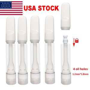 USA STOCK 1 ml Atomiseurs entièrement en céramique Cartouches de vape Chariots d'e-cigarette Huile épaisse Conseils vides à clipser Vaporisateur à bobine en céramique Plat 510 fil Appuyez sur les chariots sans plomb