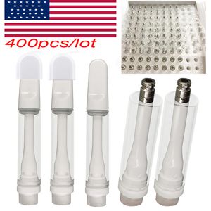 USA STOCK 1 ml Cartouche de vape Huile épaisse Chariots en céramique complets Vis plate dans réservoir en verre à pointe plate Bobine en céramique vide pour cigarette électronique 510 filetage Atomiseurs sans plomb V22 Logo personnalisé