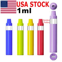 USA STOCK 1 ml Vape Pen jetable E-cigarette 5 couleurs Pod épais vaporisateur d'huile bobine en céramique vide rechargeable 400 mah batterie sans plomb logo personnalisé échantillon logo personnalisé