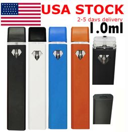 USA STOCK 1 ml Vape Pen jetable E-cigarette Chariots vides Snap in Tip Vaporisateur à bobine en céramique Huile épaisse rechargeable Batterie 280 mAh Stylos diamant 24 heures de navire