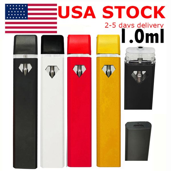 EE. UU. STOCK 1 ml Vape Pen Desechable E-cigarrillo Diamond Window Carros Snap in Tip Pod Cerámica Bobina Vaporizador Aceite grueso Vacío Recargable 280 mah Batería Plumas Logotipo OEM