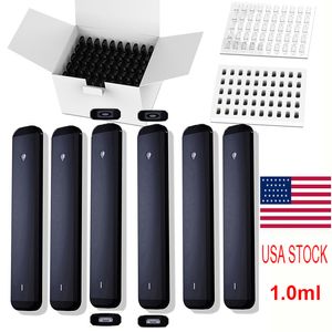 USA VOORRAAD 1ml Vape Pen Stemless Postless Pod Snap-in Lock Tip Keramische spoel Vaporizer Karren Wegwerp E-sigaret Dikke olie Leeg Oplaadbare 280mAh batterij D9-pennen