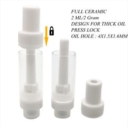 VS Stock 2,0 ml volledige keramische cartridge 510 Draad All-Ceramic Atomizer Press-On Dikke Oil Carts Lege Pen Foam Tray Packaging Local 2-5 Day levering