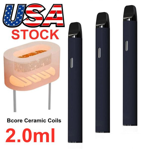 USA STOCK 2 ml stylos vape jetables dispositif d'huile épaisse batterie rechargeable 350 mAh réservoir visuel de goût pur stylo rond noir kits de démarrage vides personnaliser disponibles 200 pièces