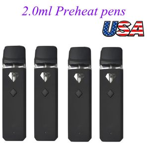 USA STOCK 2ML Préchauffez le stylo vape jetable 320mah Batterie rechargeable 2 grammes Dispositif noir avec bouton de préchauffage Réservoir d'huile épais vide Commande d'échantillon