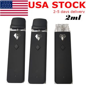 EE.UU. STOCK 2 ml Precalentar Vape Pen Vacío Desechable E-cigarrillo Vaporizadores Diamantes Vainas Bobina de cerámica Carros de aceite grueso Batería recargable 320 mAh Botones Plumas negras