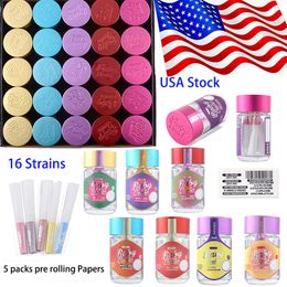USA Stock Baby Jeeter Infused Prerolls Bag E-cigaretteg Accessories Glass Tank Jar Bottle Clear Round Box 5 packs pre rolling Papers Empty Container 16 Strains