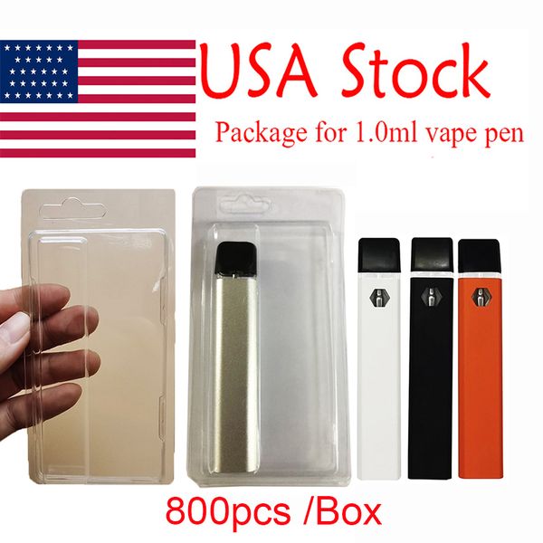 USA Stock Blister Pack Cas 1 ml Vape Stylo Emballage Clair Détail PVC Cintre Vaporisateur Atomiseurs Paquet En Plastique Clam Shell Stylos E Cigarettes 800 pcs une boîte