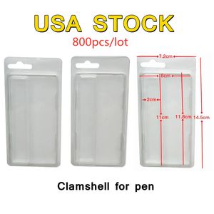 USA Stock Clamhell Emballage pour 2 ml 1 ml Étui à blister à stylo vape jetable avec colis de cintre Pack de vaporisateurs pour stylos OEM Paper Carte Personnalisez le logo 800pcs / lot